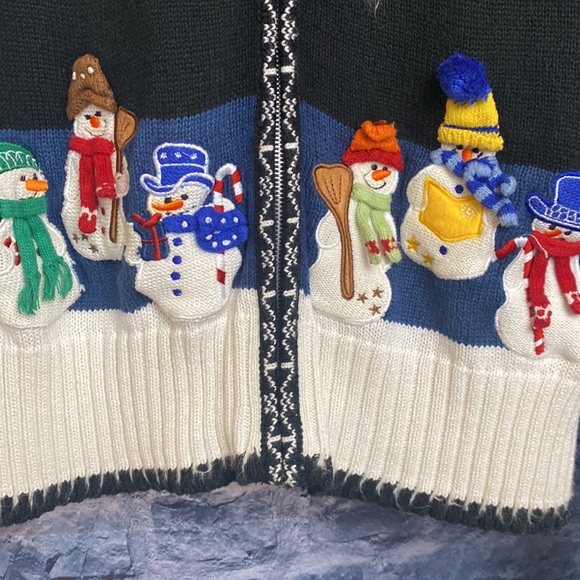 Christmas Snowman Colorblock Fuzzy Snowflake Sweater - Picture 2 of 14